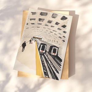 Washington DC Metro Postcard, Lines of the Capital, Watercolor Art, Unique Washington DC Gift and Souvenir, Postcardful 4x6 Greeting Card