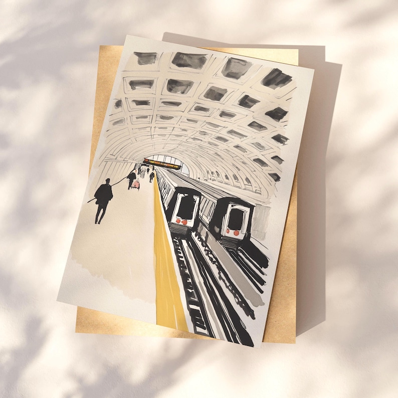 Washington DC Metro Postcard, Lines of the Capital, Watercolor Art, Unique Washington DC Gift and Souvenir, Postcardful 4x6 Greeting Card