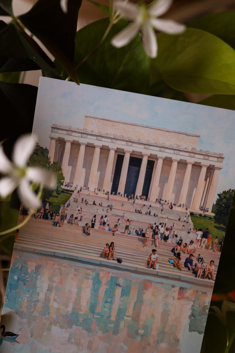 Washington DC Postcard, Reflecting on Lincoln, Lincoln Memorial Art, Unique Washington DC Gift And Souvenir, Modern 4x6 Postcard