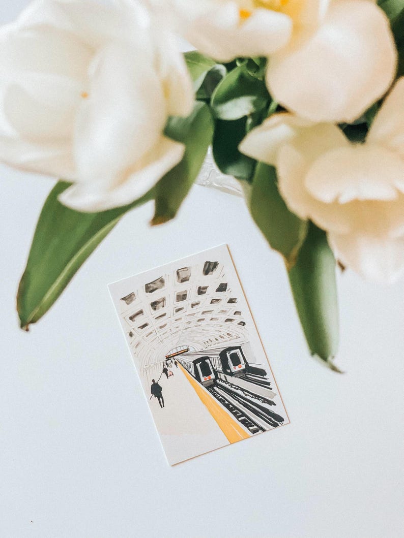 Washington DC Metro Postcard, Lines of the Capital, Watercolor Art, Unique DC Souvenir, Locally Made 4x6 Greeting Card