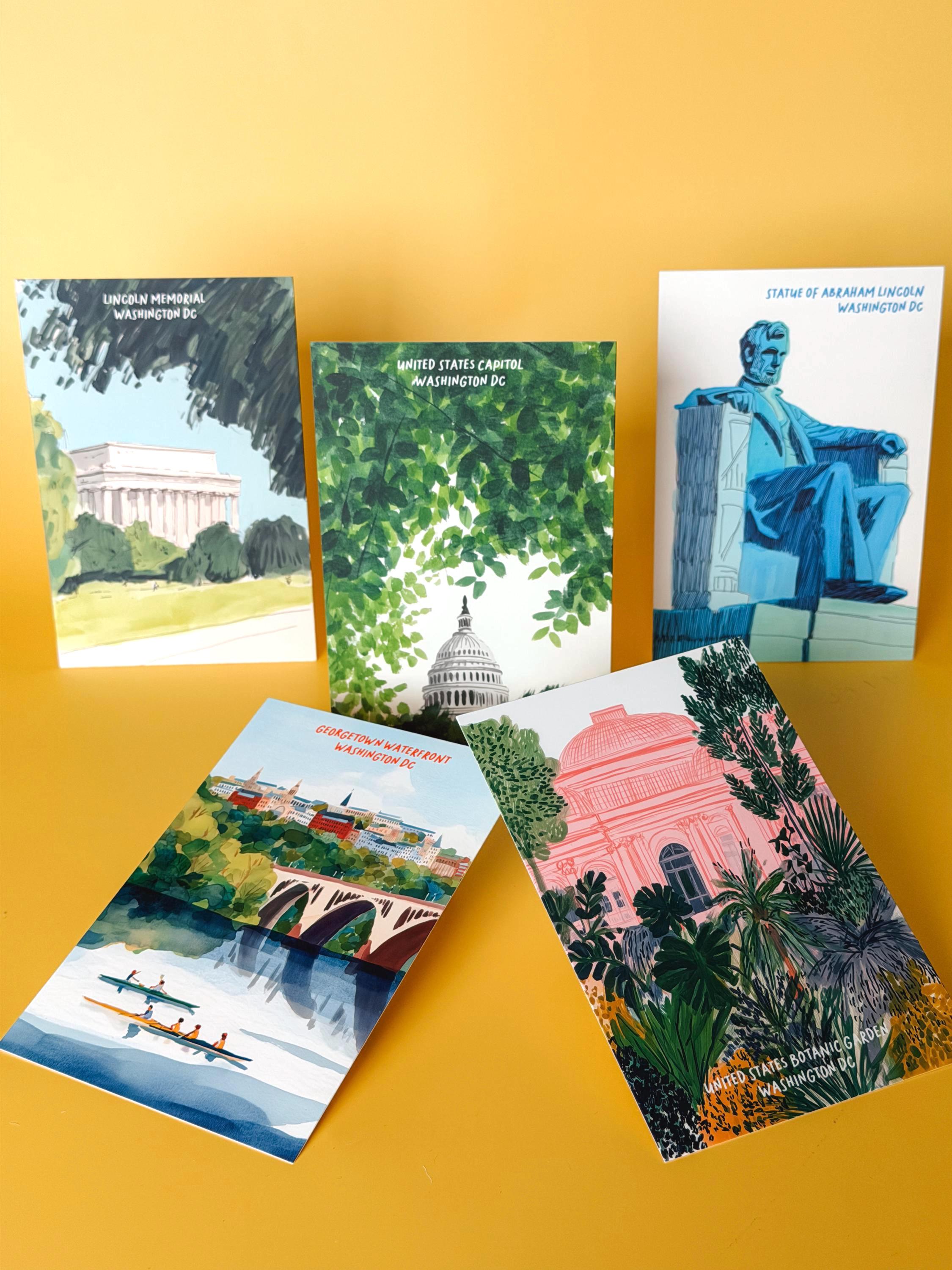 Washington DC Watercolor Postcard Set: A Day in DC (Pack of 5, 4x6 Travel Cards)