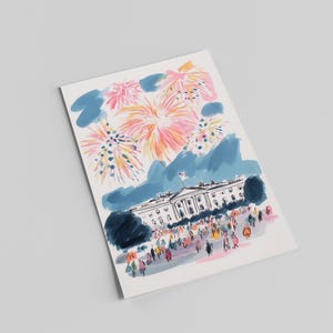 Cartolina del 4 luglio, fuochi d'artificio della Casa Bianca, biglietto d'auguri per il 4 luglio, cartolina del Giorno dell'Indipendenza, cartolina di Washington DC