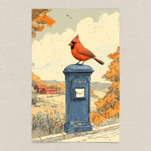 Virginia Cardinal Postcard, Cardinal Delivery, Red Cardinal Bird Art, Virginia State Symbol Souvenir, Elegant 4x6 Cardinal Postcard