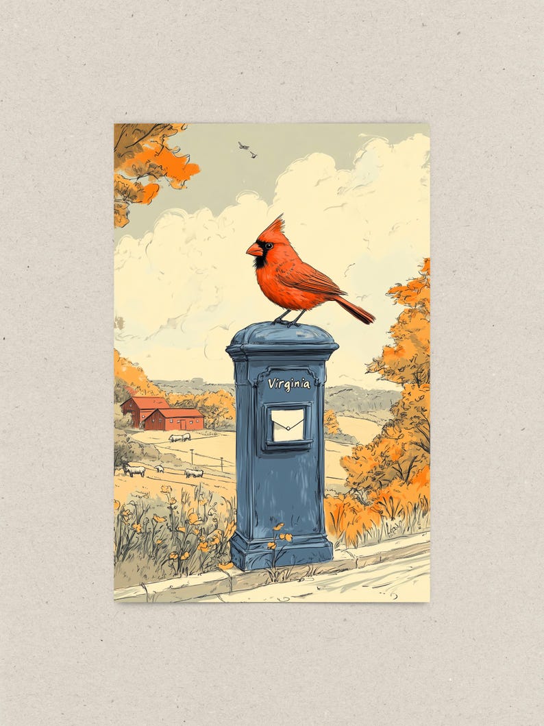 Virginia Cardinal Postcard, Cardinal Delivery, Red Cardinal Bird Art, Virginia State Symbol Souvenir, Elegant 4x6 Cardinal Postcard