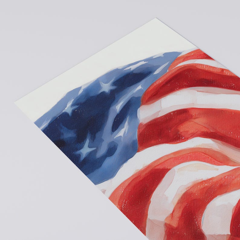 4th of July Postcard: Watercolor American Flag, Patriotic Greeting Card ...