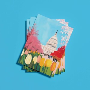 Carte postale de fleurs de cerisier de Washington DC, fleurs sur la colline du Capitole, cadeau et souvenir de fleurs de Sakura de Washington DC, carte postale 4 x 6