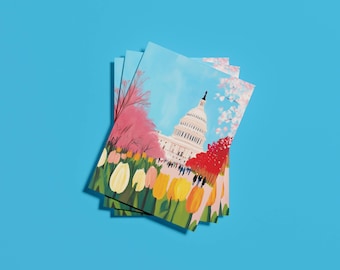 Cartão postal de flor de cerejeira de Washington DC, flores no Capitólio, presente e lembrança de flor de cerejeira de Washington DC, cartão postal 4x6
