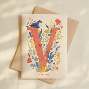 Virginia Postcard, V for Virginia: Blossoms & Birds, Virginia State Gift and Souvenir, 4x6 Greeting Card, Virginia Travel Postcard