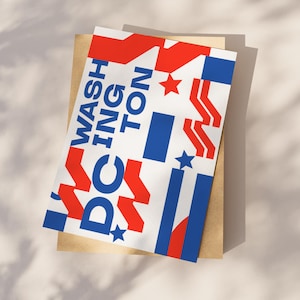 Cartão postal moderno de Washington DC, design de logotipo W-Star, lembrança patriótica ousada, colecionável elegante de Washington DC, presente de viagem minimalista para os EUA