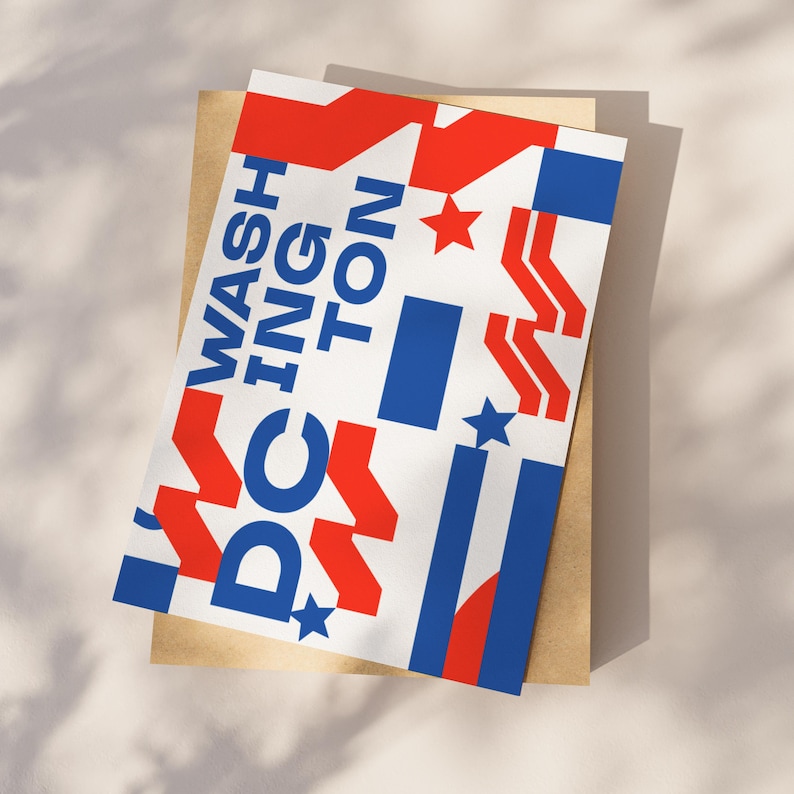 Modern Washington DC Postcard, W-Star Logo Design, Bold Patriotic Souvenir, Stylish Washington DC Collectible, Minimalist USA Travel Gift