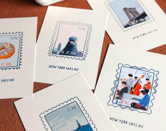 Set de postales de acuarela de Nueva York: NY te saluda (Paquete de 5 tarjetas de felicitación de 4x6)
