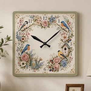 Floral Bluebird Wall Clock | Acrylic Round or Square Clock