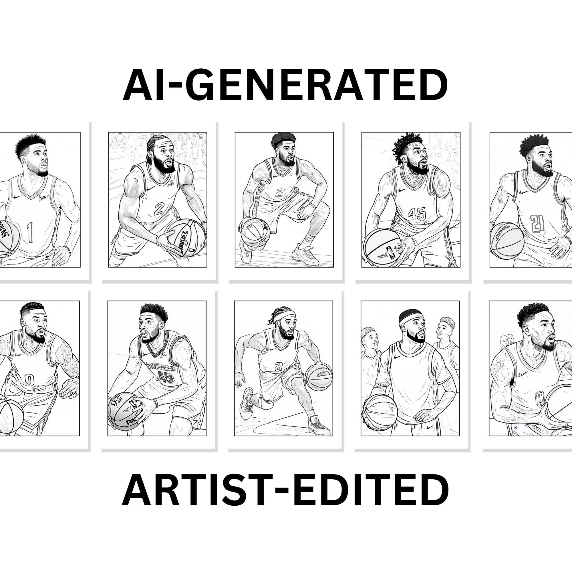 Kleurplaten basketbal: 40 B-Ball All Stars grijstinten kleurplaten voor  kinderen, tieners en volwassenen - Etsy België, image size:2000x2000