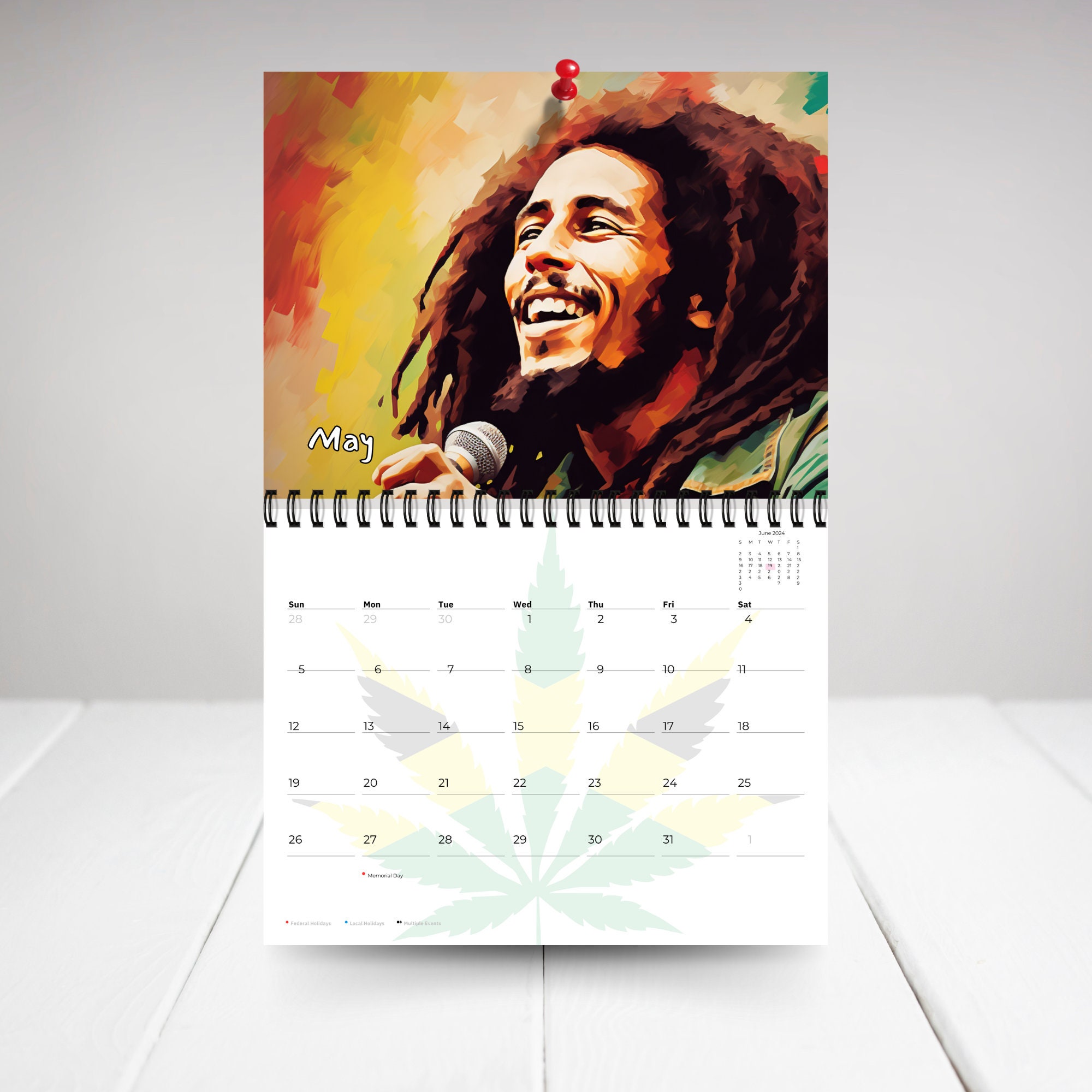 2025 Bob Marley Calendar 12 Month Calendar, Spiral Calendar, Wall