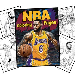 NBA Basketball Coloring Pages | 90 Printable Coloring Book for Kids & Adults | Digital Download Sports Coloring | Fun Kids B-Ball Coloring