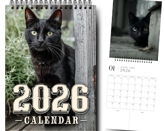 2026 Black Cats Calendar: Monthly Wall Planner, Cat Lover Gift