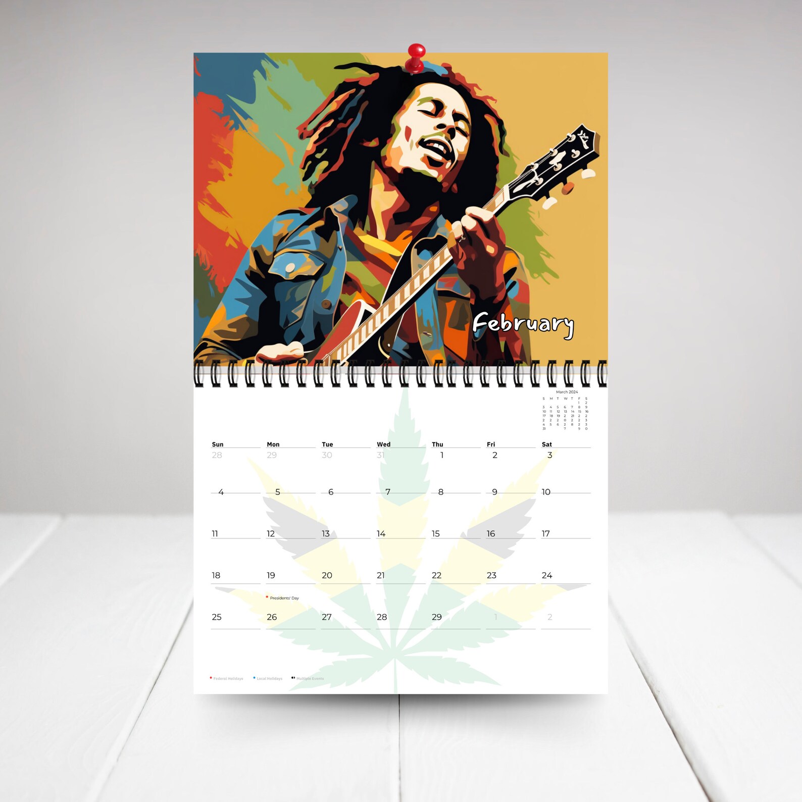 2025 Bob Marley Calendar 12 Month Calendar, Spiral Calendar, Wall