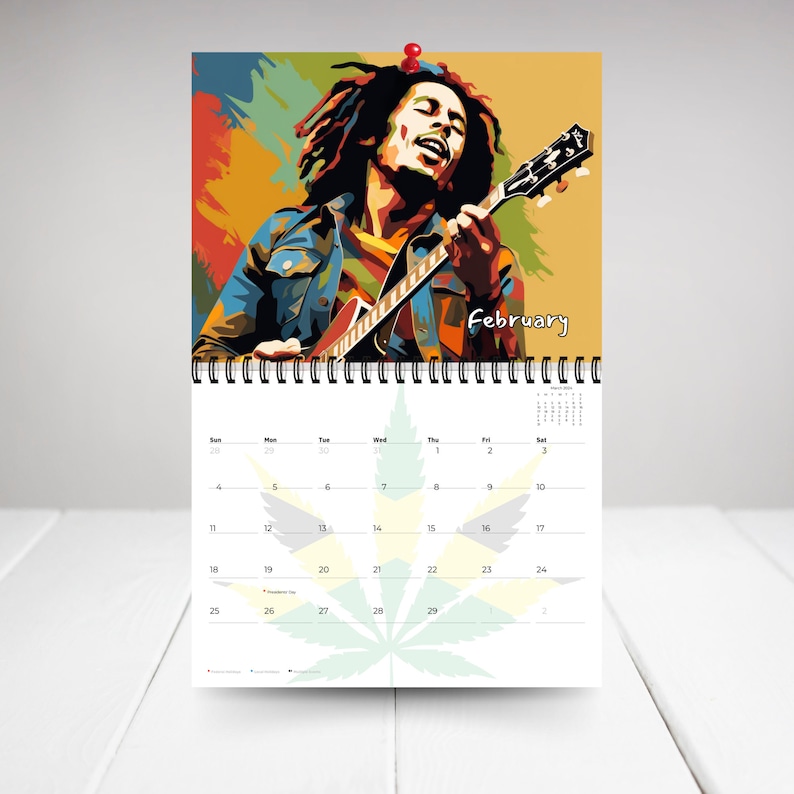 2024 Bob Marley Calendar 12 Month Calendar, Spiral Calendar, Wall
