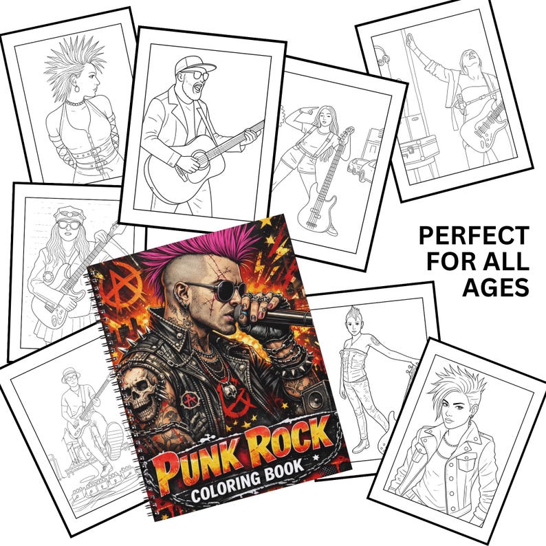 Punkrock målarbok | 50 djärva målarbilder för tonåringar och vuxna bild 6