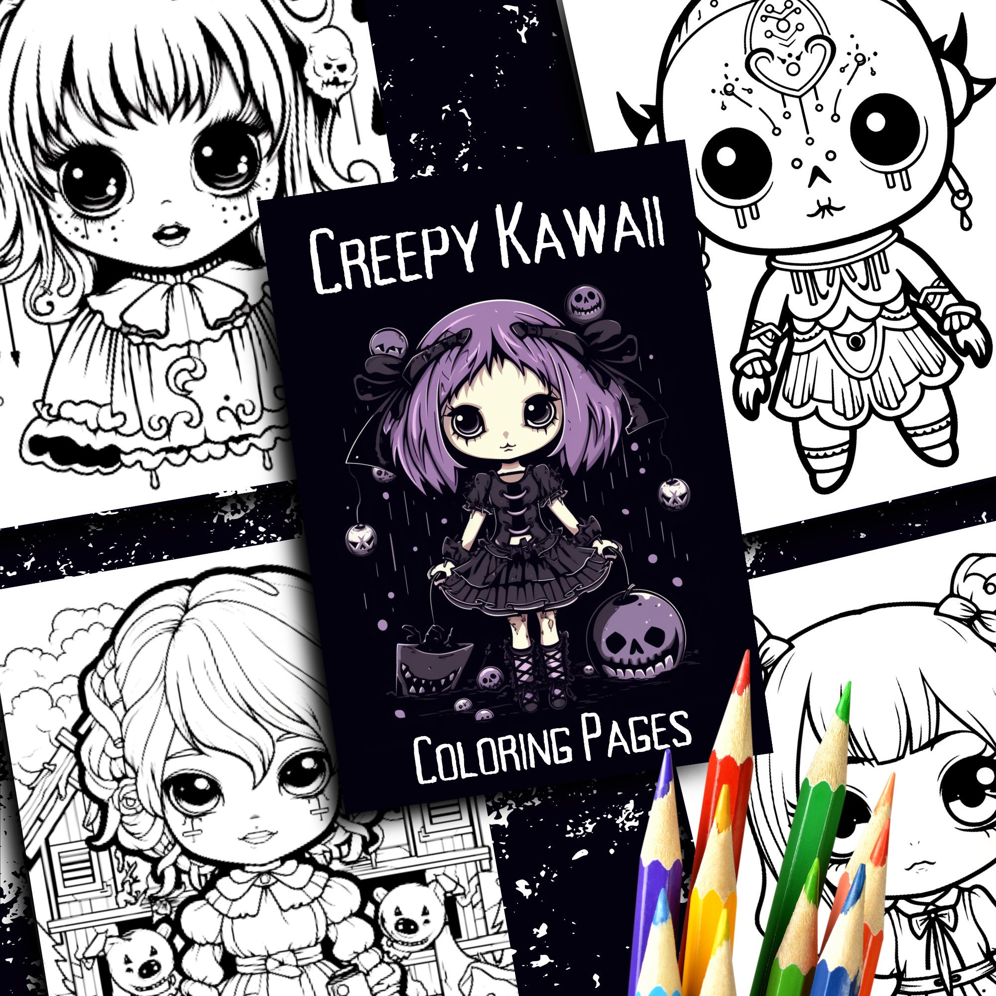 Creepy Kawaii Coloring Pages Spooky Coloring Pages Creepy Prints ...