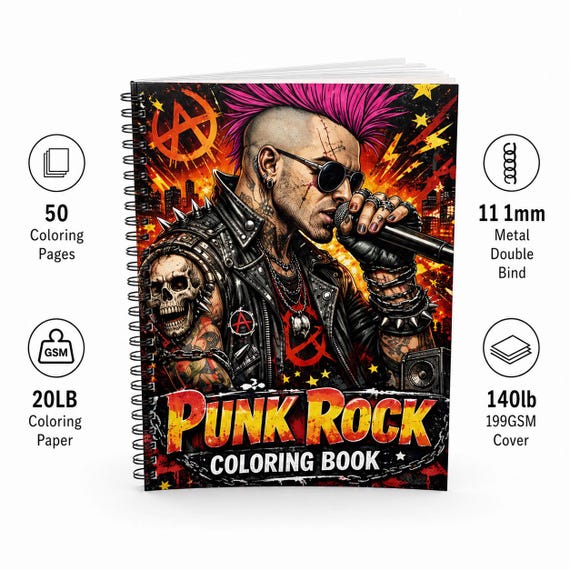 Punk Rock Coloring Book | 50 Bold Coloring Pages for Teens & Adults