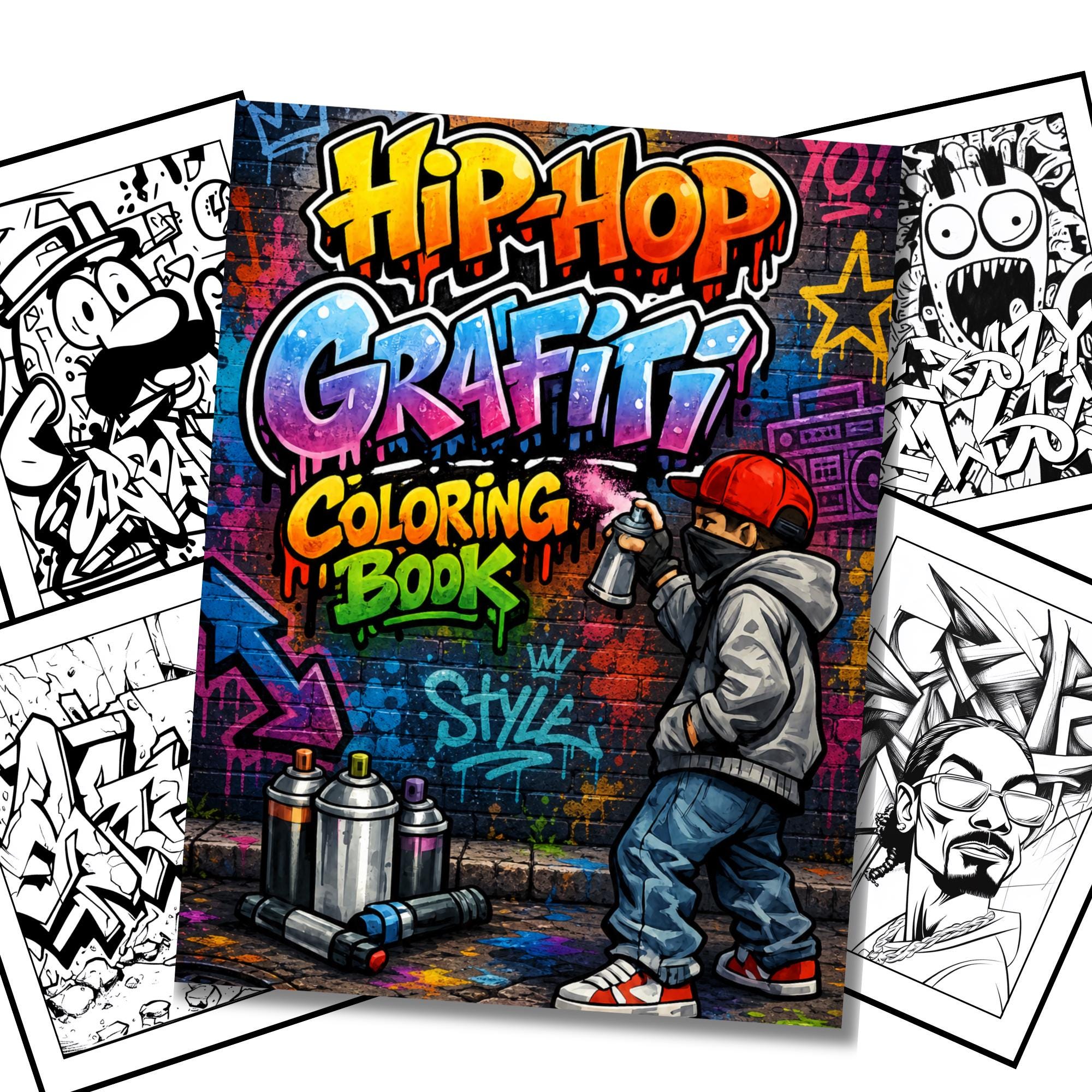 Hip Hop Graffiti Coloring Book: 50 Urban Coloring Pages (digital