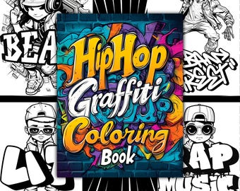 Libro para colorear de graffiti hip hop | Dibujos para colorear de grafitis | Coloración de arte urbano | Libro de grafitis