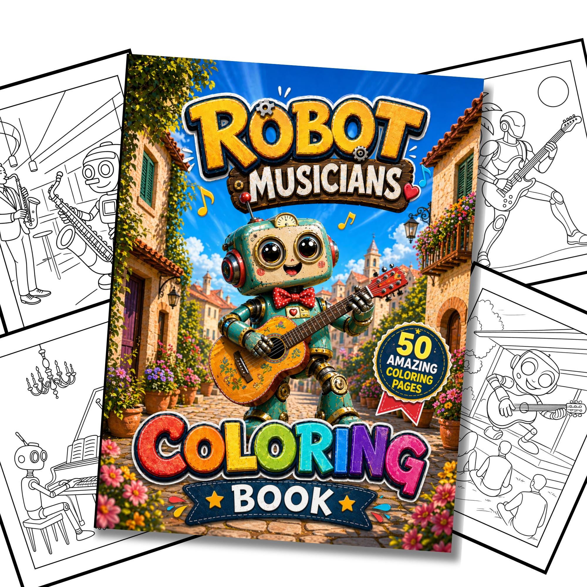 Robot Musicians Coloring Book: 50 Fun Printable Coloring Pages - Etsy
