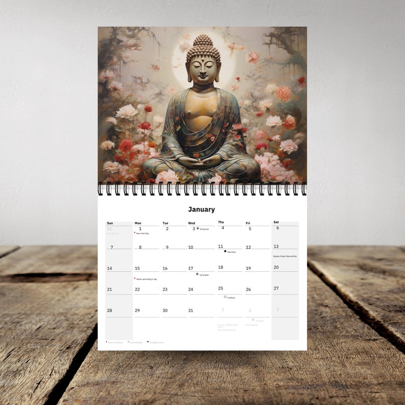 Peaceful Buddha 2024 Calendar 12 Month Calendar Spiral Calendar Wall