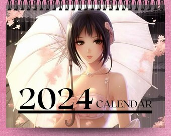 2024 Anime Girl Calendar | 12 Month Calendar | Spiral Bound Wall Calendar | Anime Calendar | Monthly Calendar | Hanging Calendar