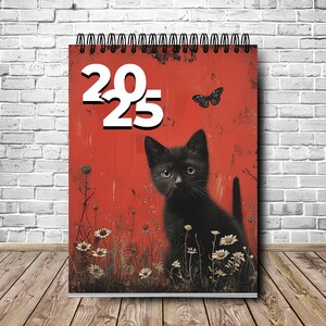 2025 黒猫カレンダー | 12 か月カレンダー | 猫の画像カレンダー | 猫好きへのギフト | かわいい猫カレンダー | 猫ママへの壁掛けプランナーギフト