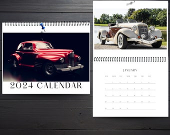 Vintage Car 2024 Calendar | 12 Month Calendar |  wall calendar | Hanging Wall Calendar 2024 | Monthly Calendar | Spiral Bound Calendar