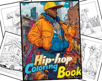 Páginas para Colorear de Hip Hop | Libro de Colorear de Graffiti | 40 Dibujos para Imprimir | Arte Urbano, Rap, Street Art | PDF Digital