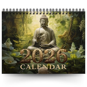 Calendario Buddha 2026 / Calendario 12 mesi / Calendario a spirale / Calendario da parete / Calendario sospeso / Arte del Buddha / Calendario Buddha 2026