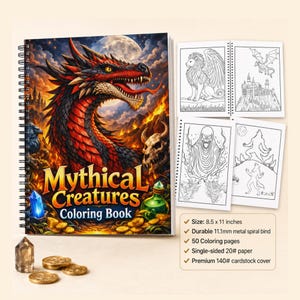 Mythical Creatures Coloring Book: Bold Coloring Pages of Dragons, Unicorns & Fantasy Beasts image 1