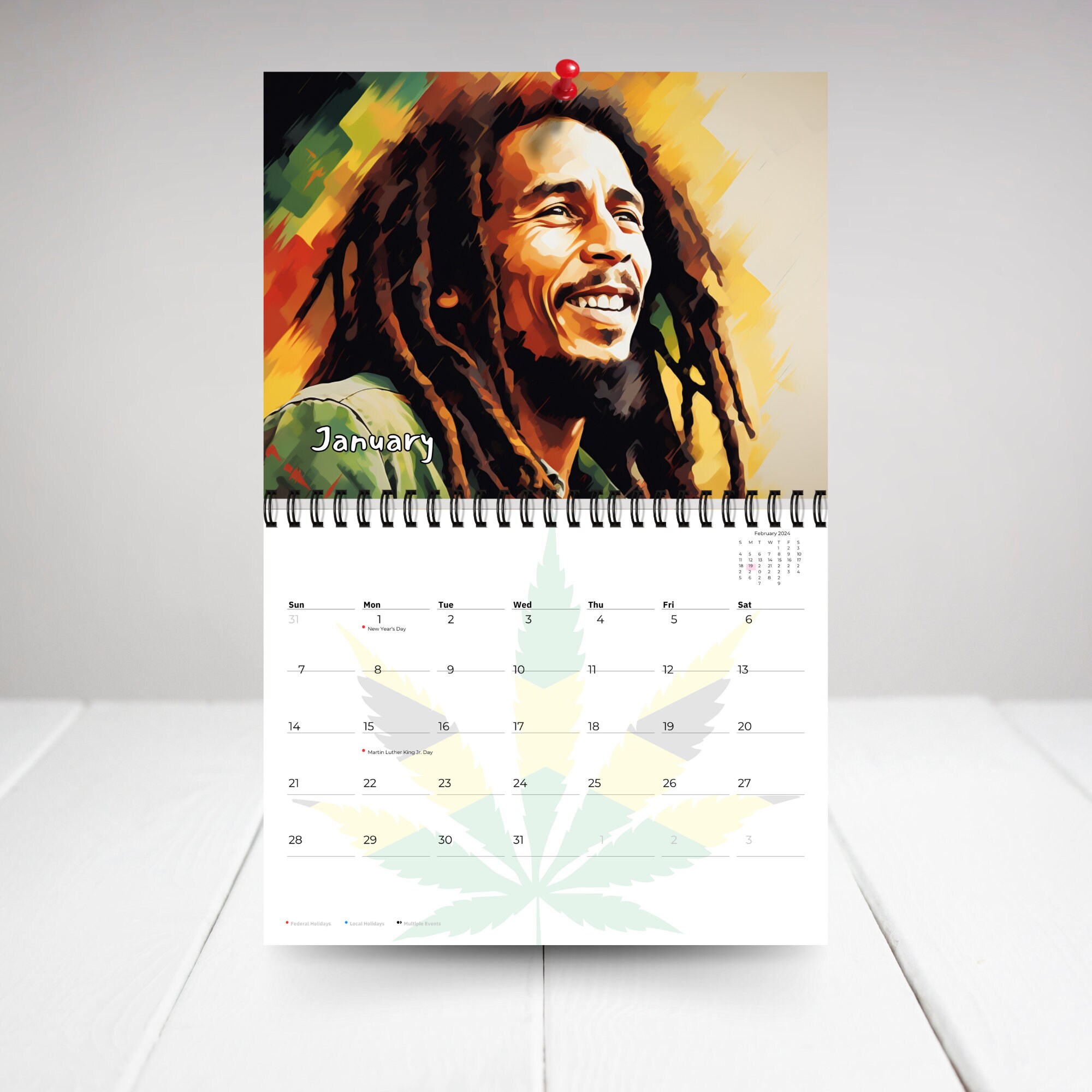 2025 Bob Marley Calendar 12 Month Calendar, Spiral Calendar, Wall