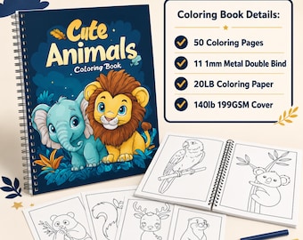 Animals Coloring Book for Kids – 50 Fun Spiral-Bound Pages of Lovable Creatures to Color!