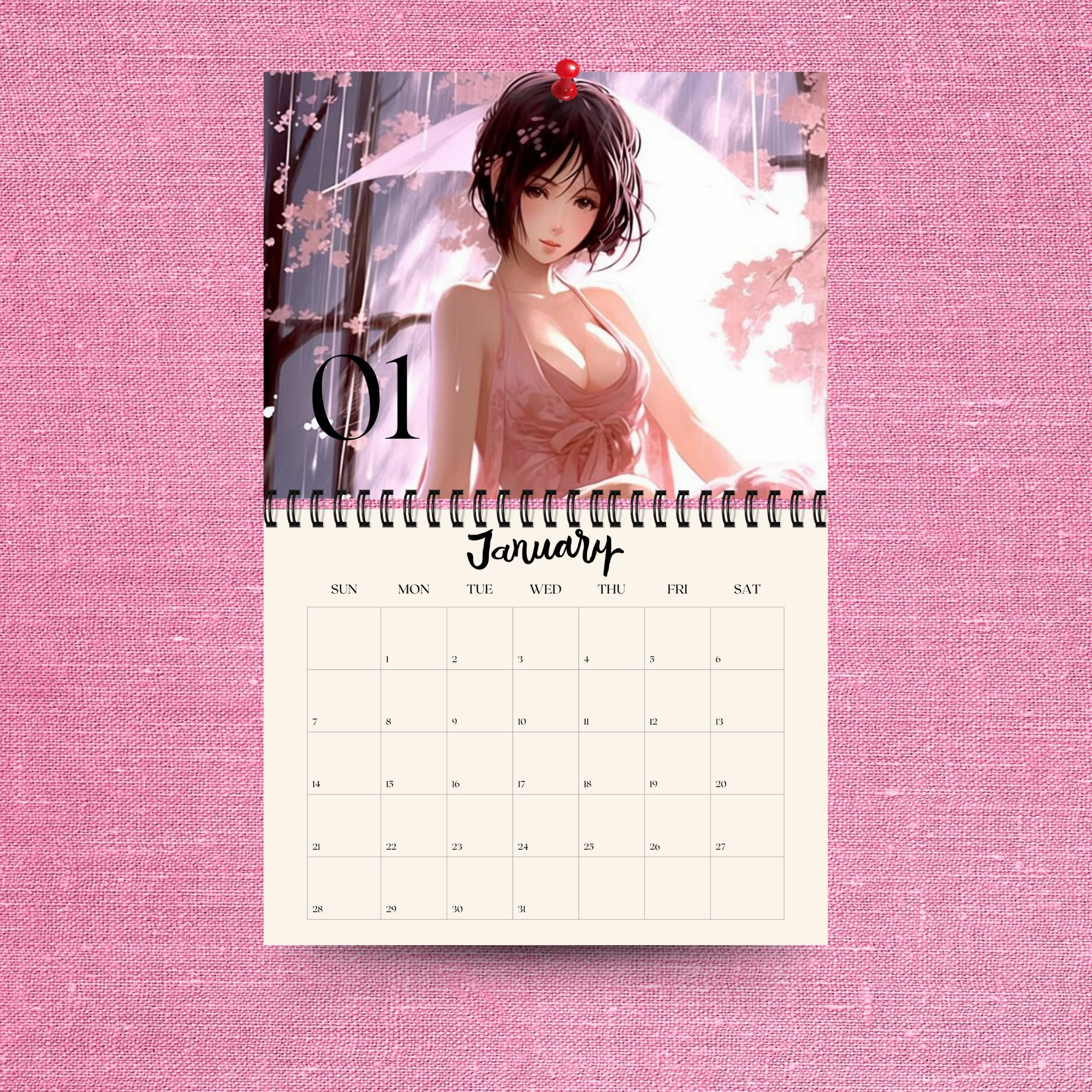 2024 Anime Girl Calendar 12 Month Calendar Spiral Bound 