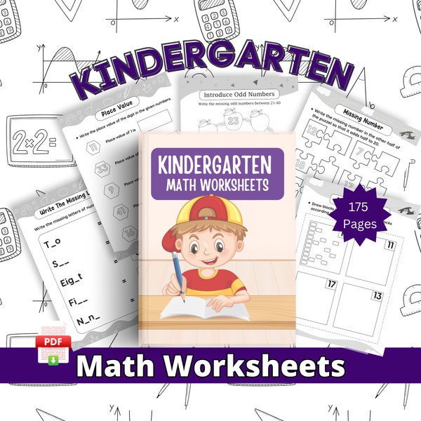 Kindergarten Math Worksheets | 175 Printable Worksheets | Teacher Resources | Preschool Worksheet | Homeschool Worksheets | Instant Download