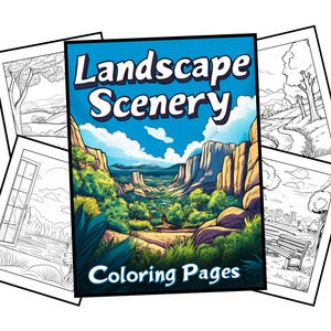 Beautiful Landscape Coloring Pages | 50 Printable Nature Scenes | Relaxing Mountain Scenery Digital Coloring Book for Kids & Adults