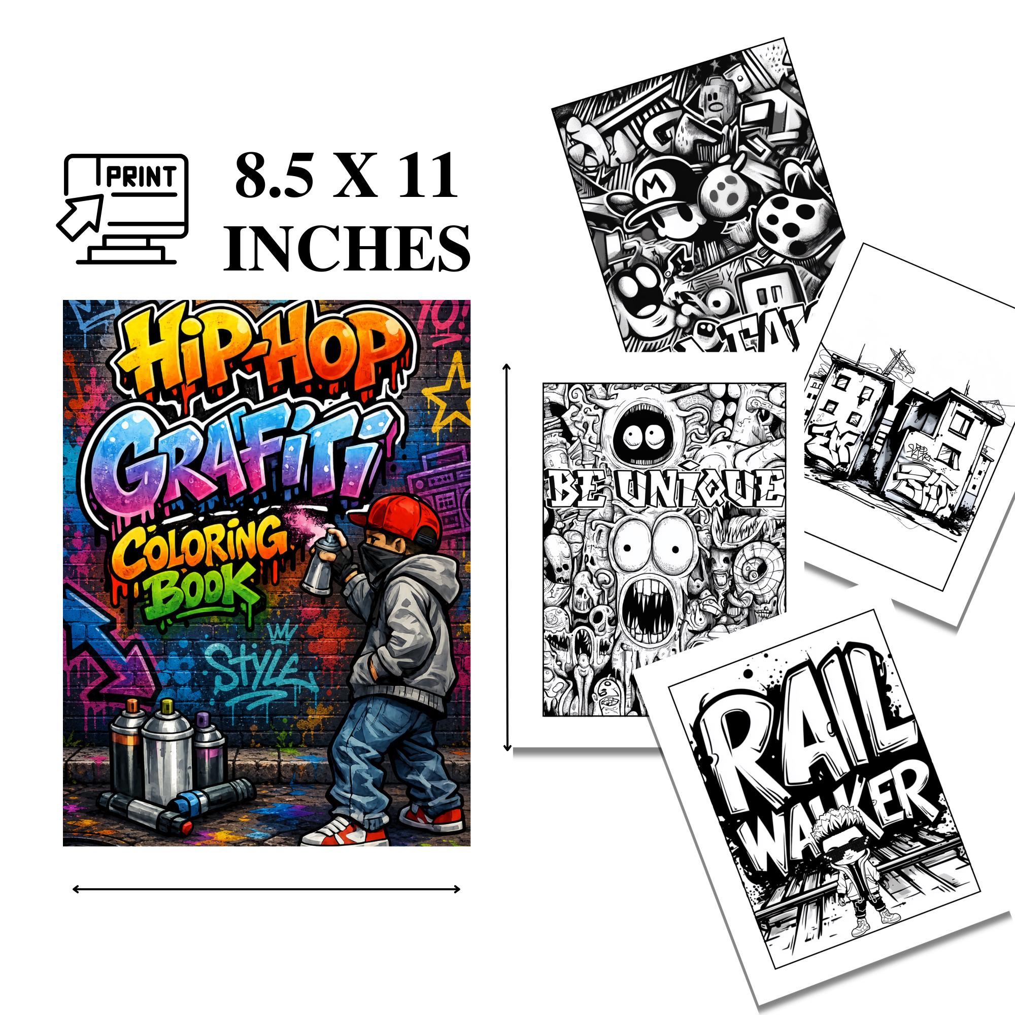 Hip Hop Graffiti Coloring Book: 50 Urban Coloring Pages (digital