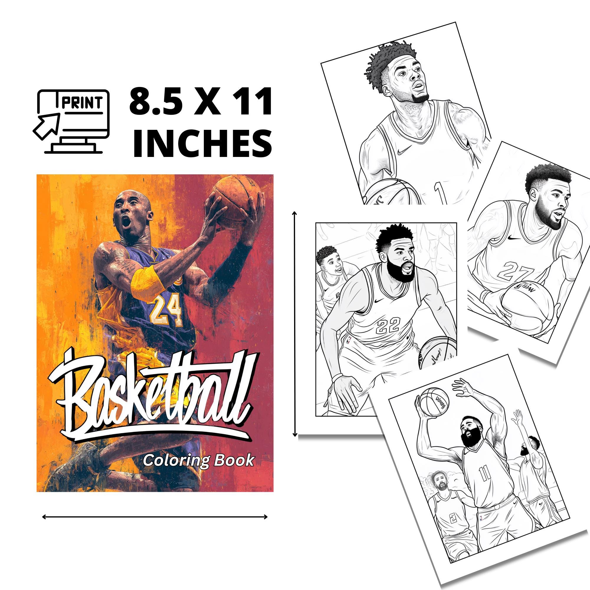 Kleurplaten basketbal: 40 B-Ball All Stars grijstinten kleurplaten voor  kinderen, tieners en volwassenen - Etsy België, image size:2000x2000