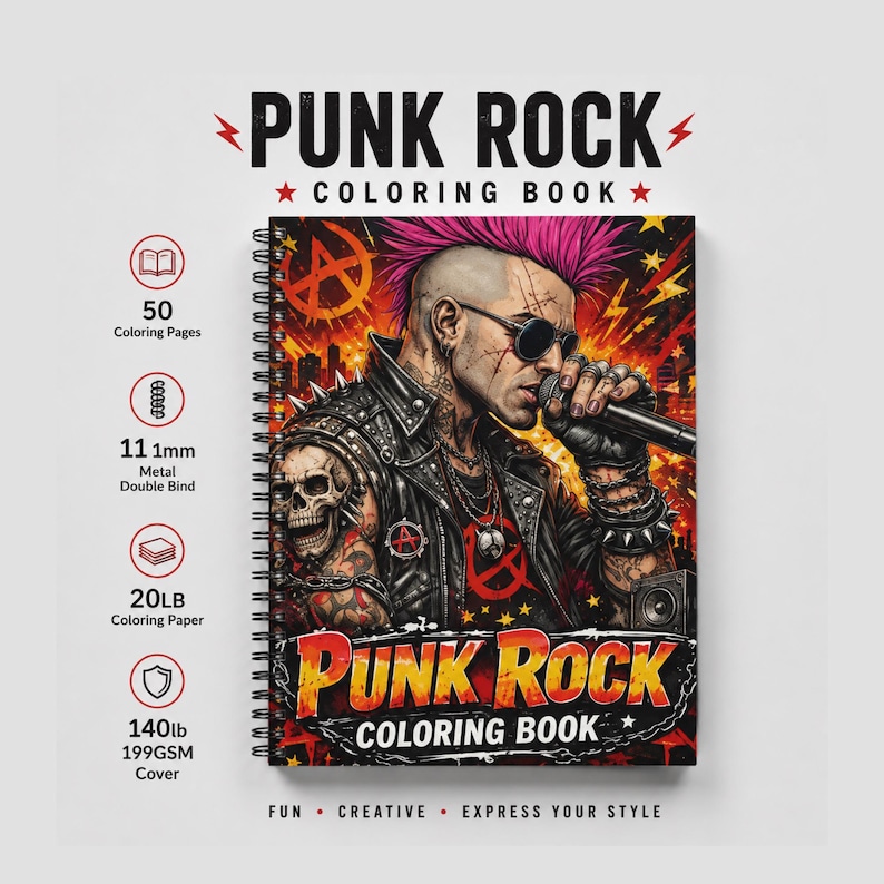 Punkrock målarbok | 50 djärva målarbilder för tonåringar och vuxna bild 11