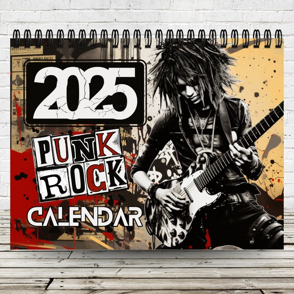 Calendario Punk Rock 2025 / Calendario de 12 meses / Calendario Espiral / Hardcore Punk / Calendario Mensual 2025 / Vintage Punk / Regalo Punk Rock