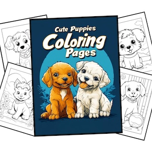 Cute Puppies Coloring Pages - 50 Adorable Dog Designs | Printable PDF | Fun Kids & Adults Coloring Book | Instant Digital Download
