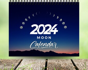 2024 Moon Calendar | 12 Month Calendar | Lunar Calendar | wall calendar | Calendar Moon Phases | Monthly Calendar | Moon Cycles Calendar