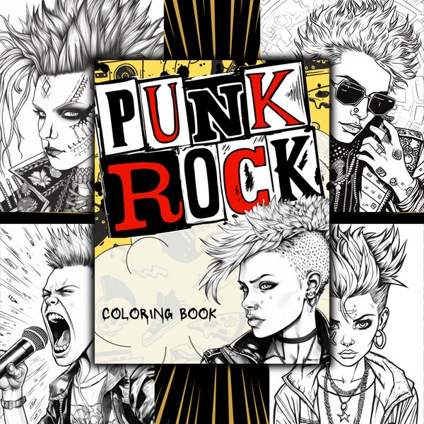 40 Punk Rock Coloring Pages | Rocker Coloring Book | Old School Punk Rock | Heavy Metal Coloring Pages | Grunge Coloring | Instant Download