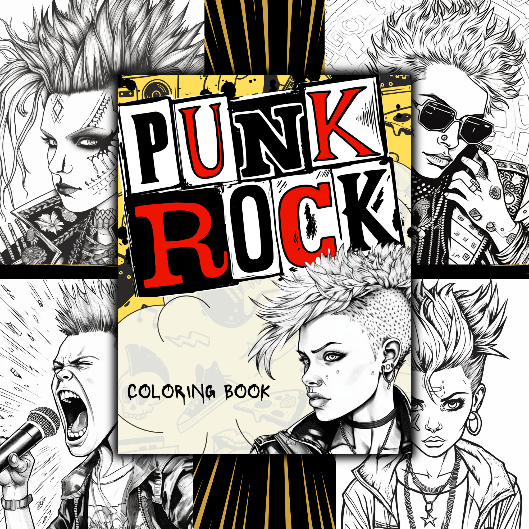 40 Punk Rock Coloring Pages Rocker Coloring Book Old School Punk Rock ...