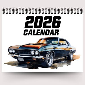 2026 Vintage Car Calendar | 12 Month Calendar | Man Cave Décor | Wall Calendar | Monthly Calendar | 2026 Car Calendar | Muscle Car Calendar