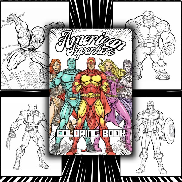 70 American Superhero Coloring Pages | Instant Download Kids & Adult Coloring Pages | Hero Coloring Pages Super Hero Printable Coloring Page